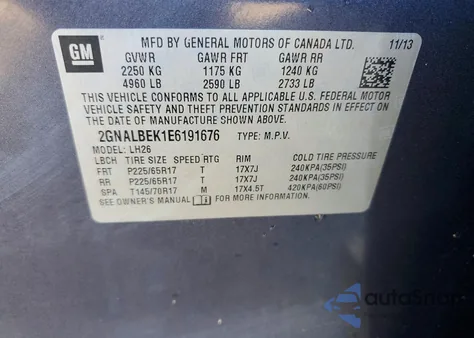 2014 Chevrolet Equinox Lt from USA, damaged, VIN 2GNALBEK1E6191676